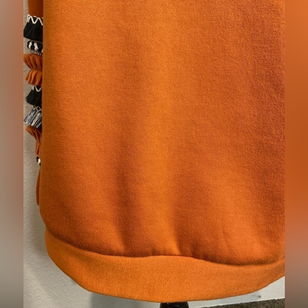 AndTheWhy~Boho Vibe Burnt Orange Sweatshirt~Fringe & Trim Detail Sleeves~Size M - Picture 9 of 14